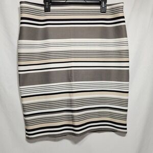 NYCC Womens‎ Skirt Beige/ BlackStriped Knee Length Pencil Pull On Slit
